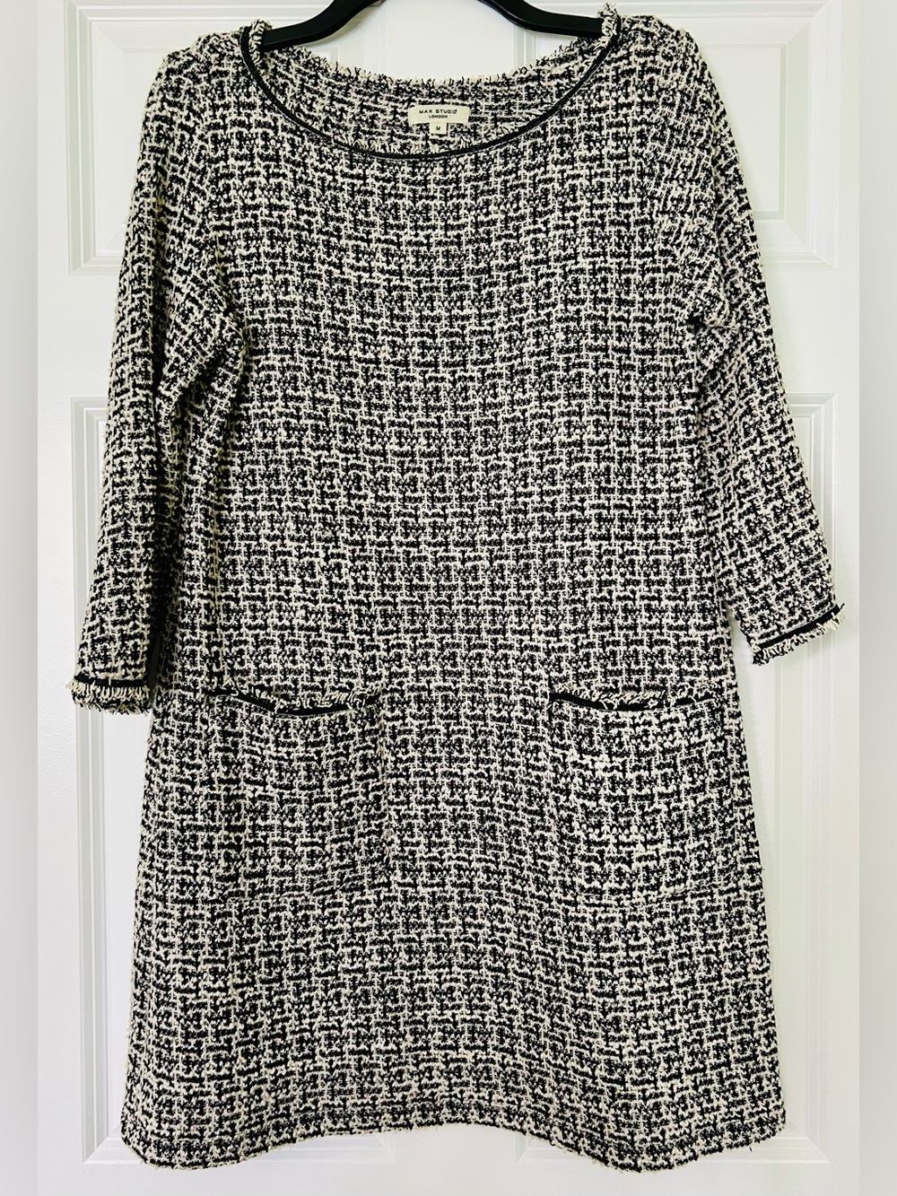 Max Studio Black & White Tweed Midi Shift Dress